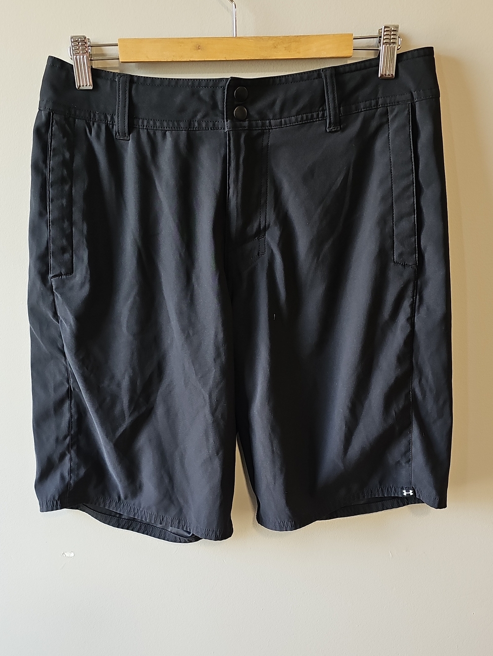 Under Armour Men's 32" Black Athletic Shorts with Dual-Button Waist